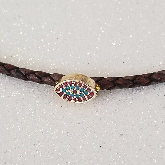 Antique brown leather braided choker necklace - Picture 5 of 7